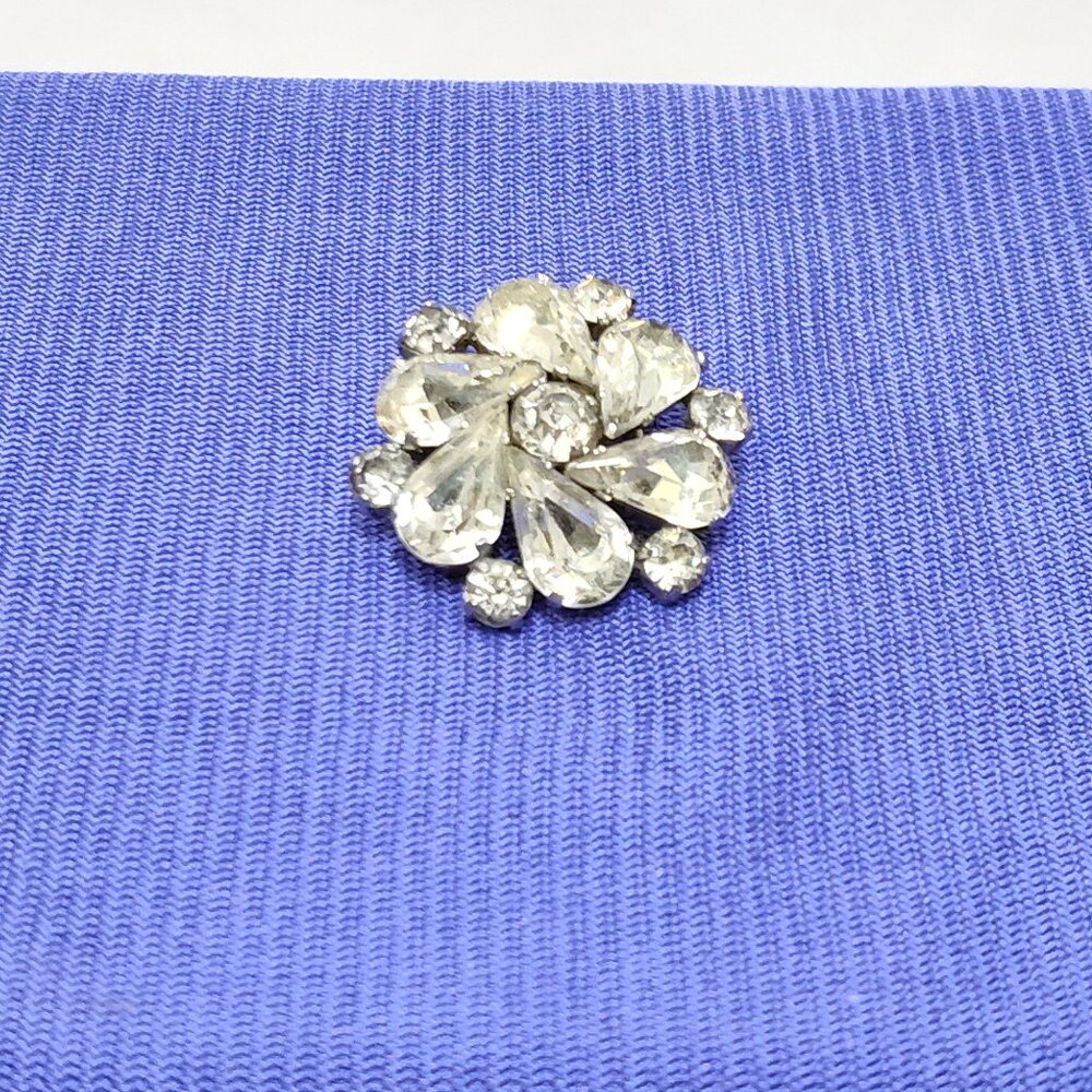 Austria Clear Rhinestone Brooch Floral Design Sparkling Silver-Tone Setting VTG